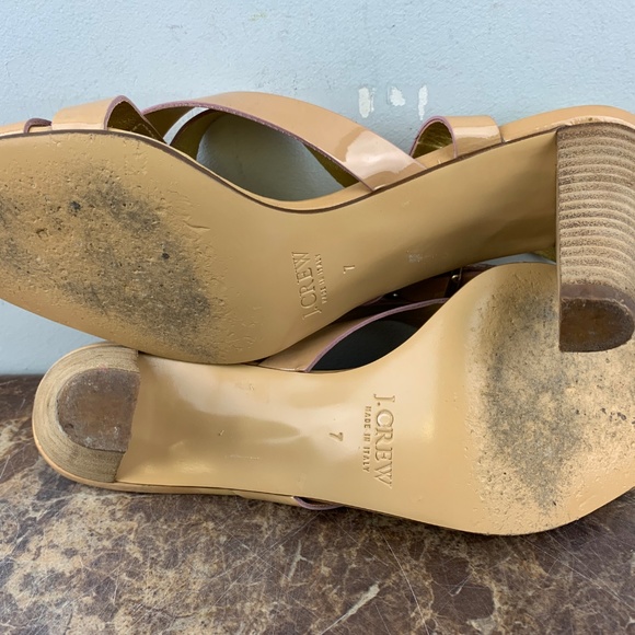 J Crew Italy Beige Patent Slingback Wedge Heels 7 - Picture 7 of 8